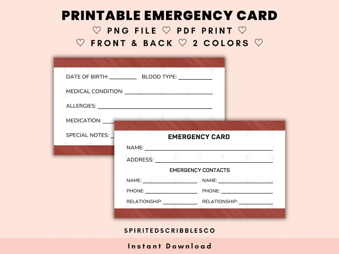 Printable Emergency Card In Case Of Printable Emergency Card In Case Of