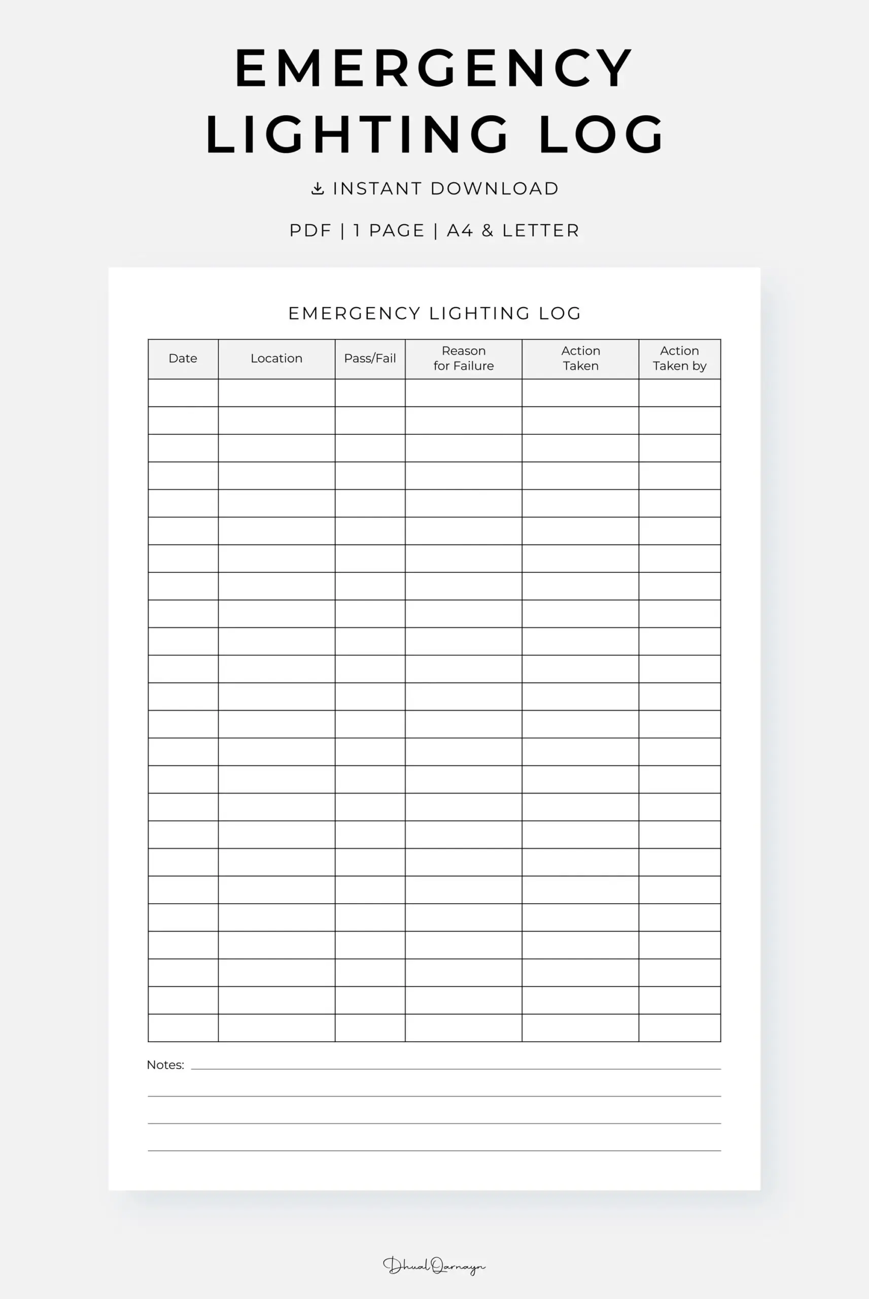 Printable Emergency Lighting Log