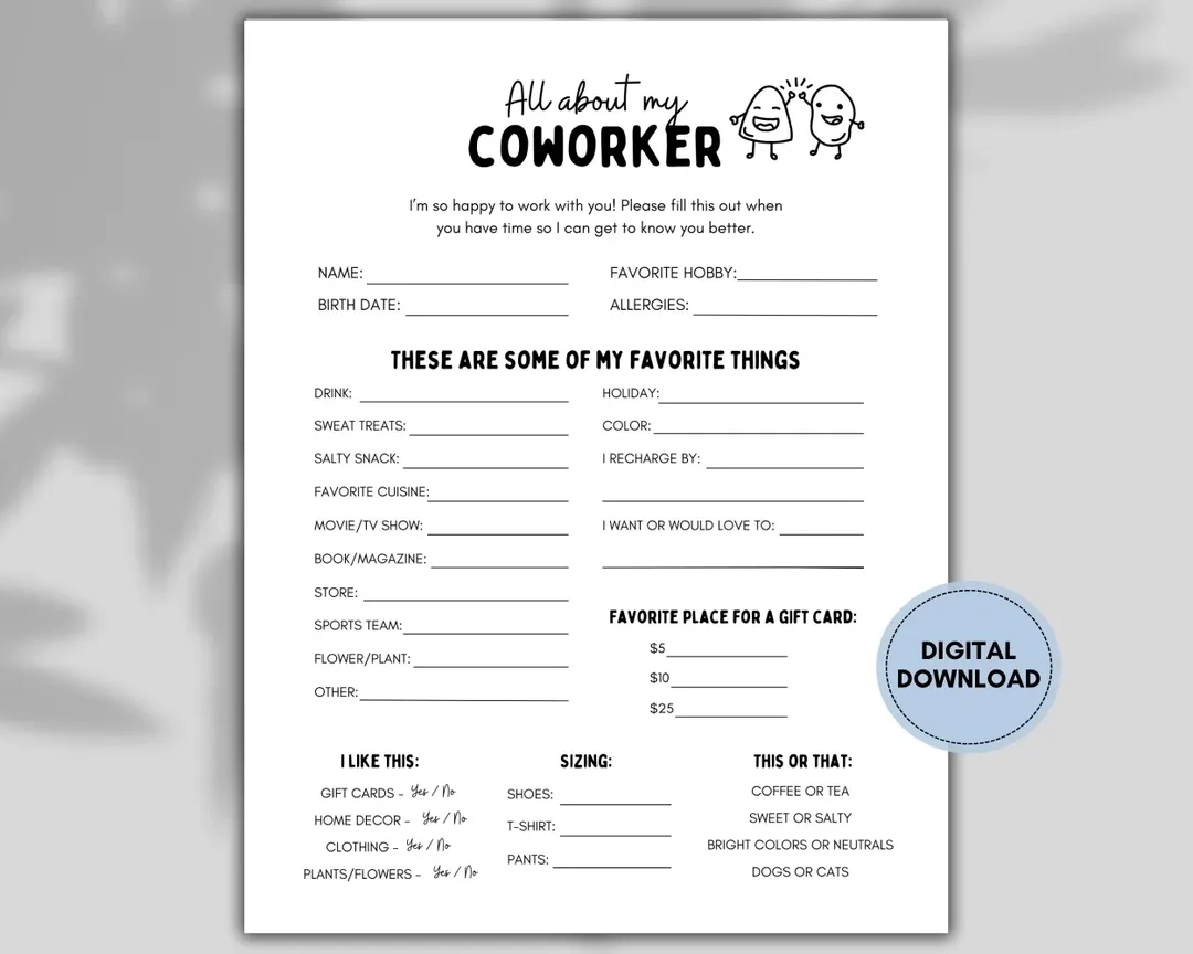 free printable employee favorite things list