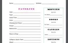 Printable Favorite Things Form