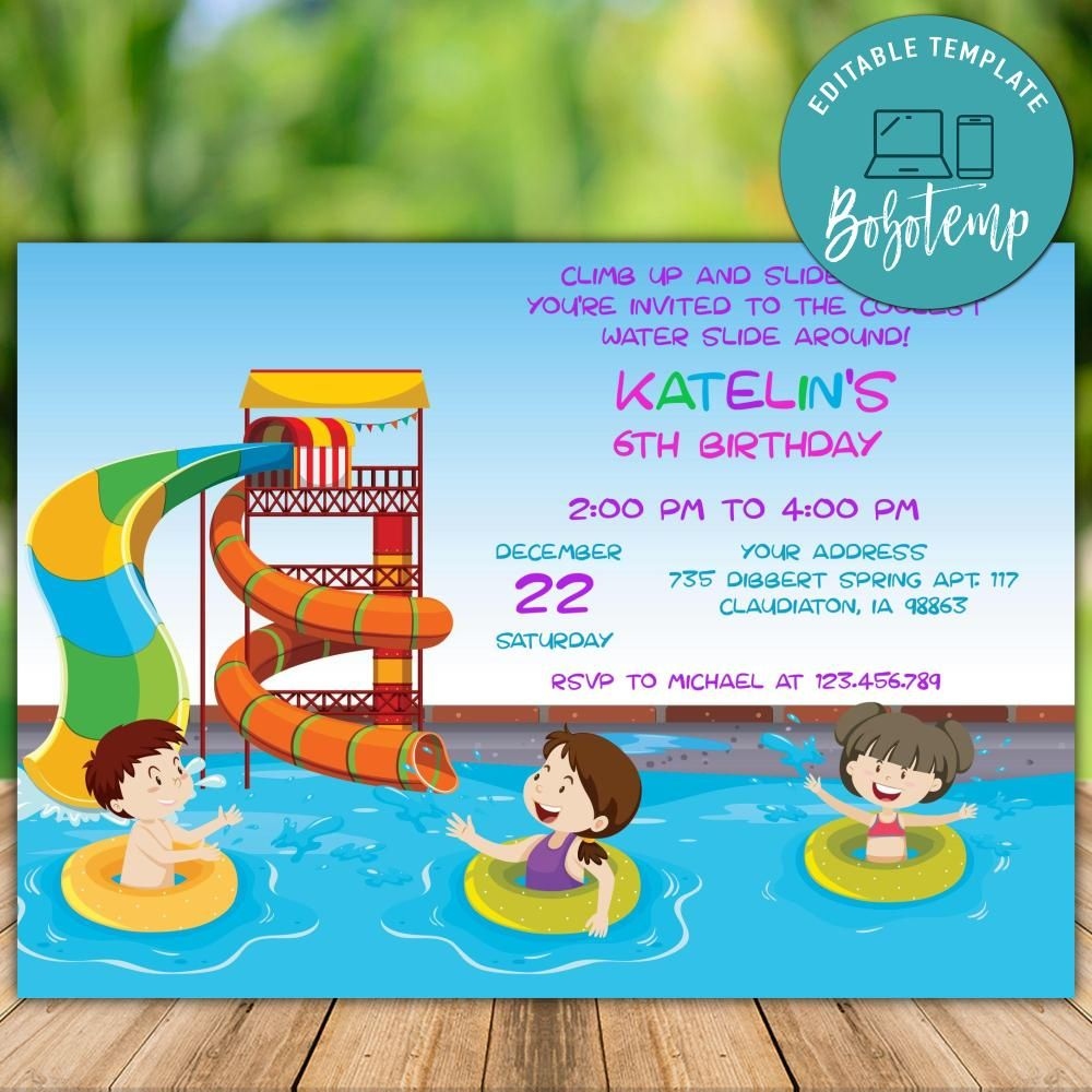 free printable water slide invitations