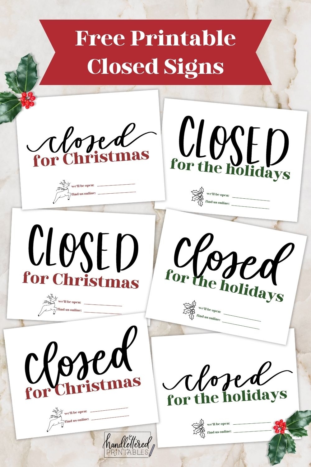 Printable Holiday Closed Signs Printable Holiday Closed Signs