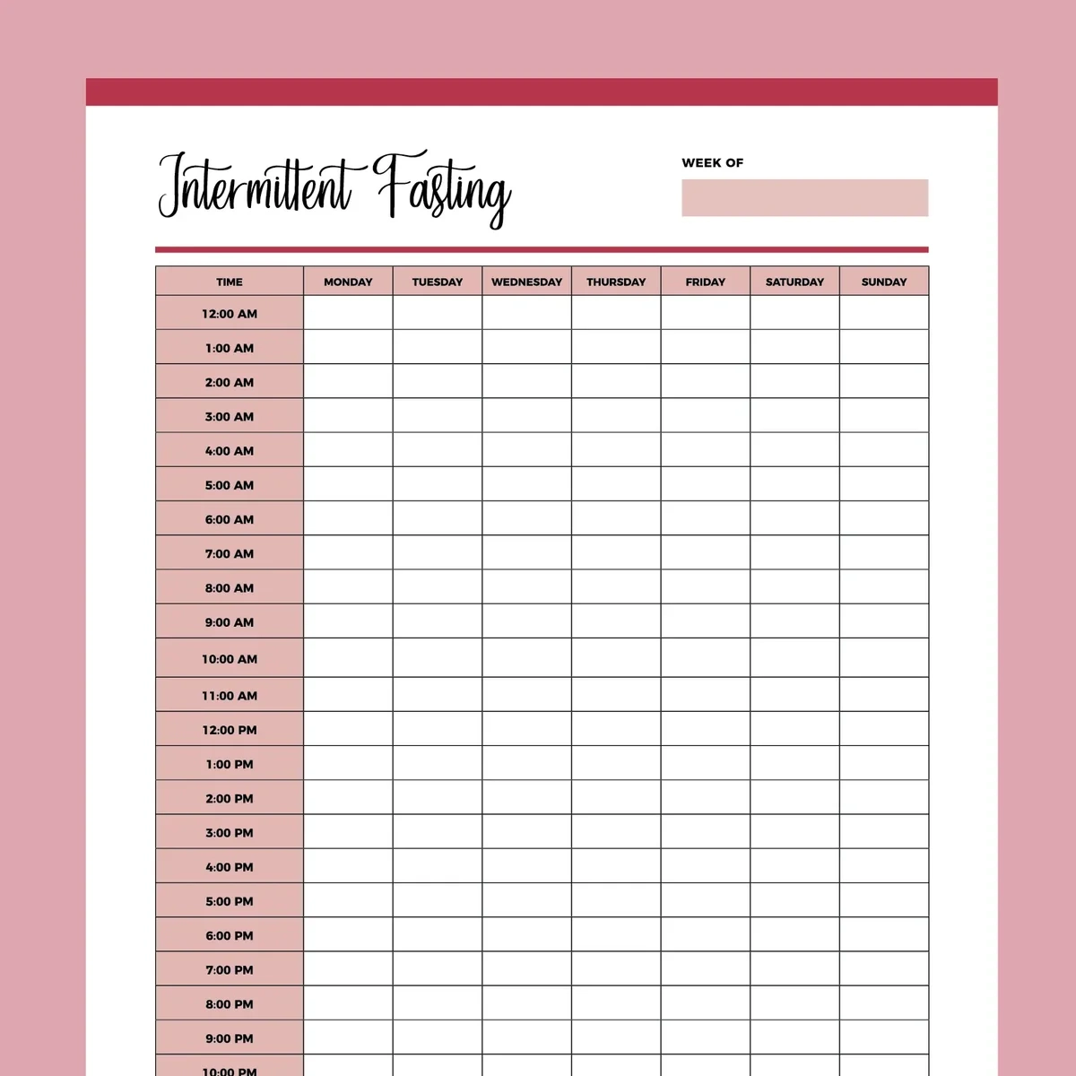 free printable fasting tracker