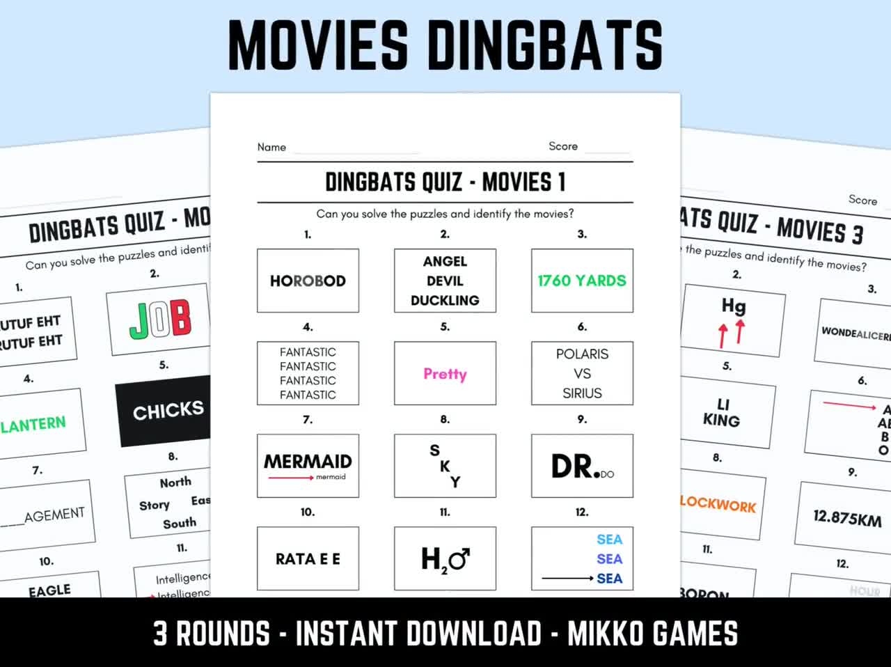 Printable Movies Dingbats Picture Quiz Printable Movies Dingbats Picture Quiz