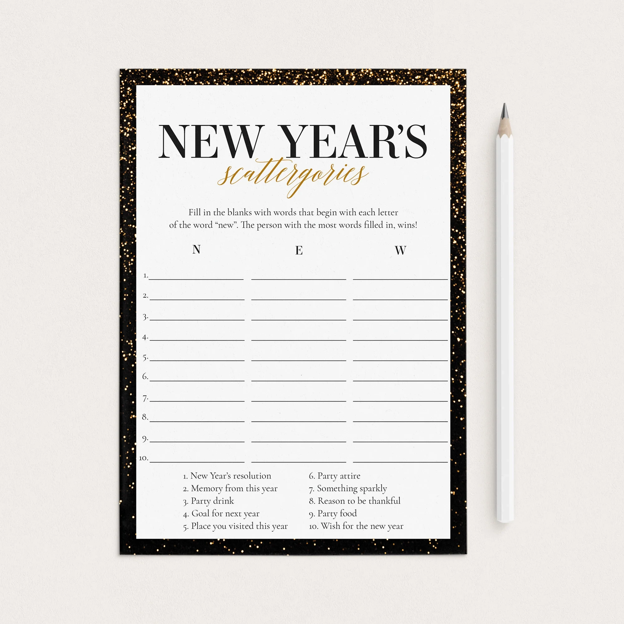 Printable New Year Game For Family Scattergories Printable New Year Game For Family Scattergories