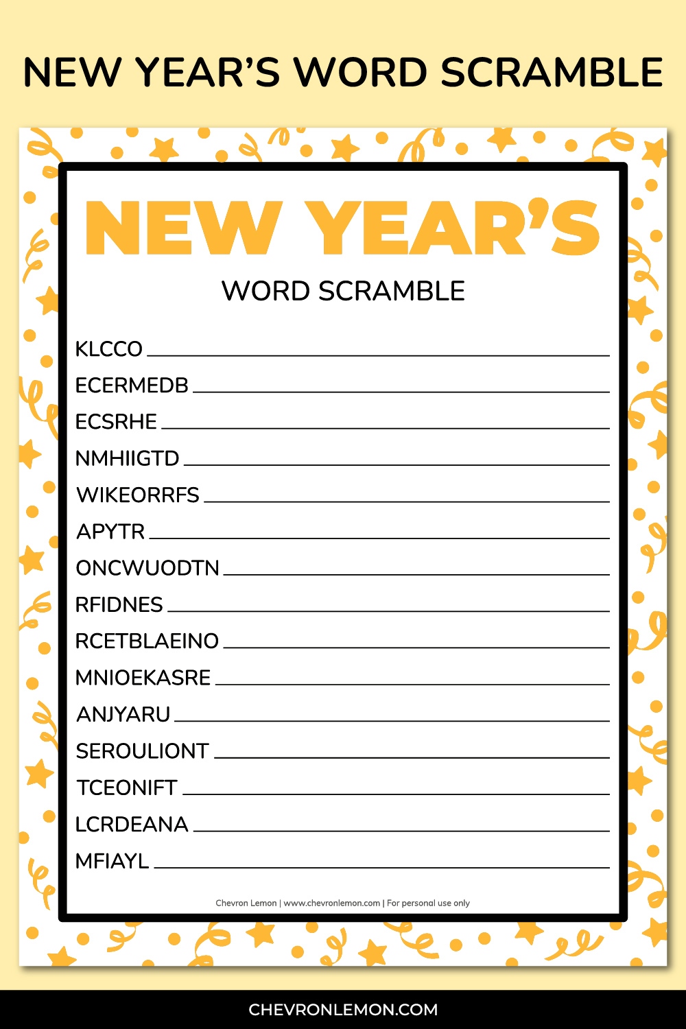 Printable New Years Word Scramble