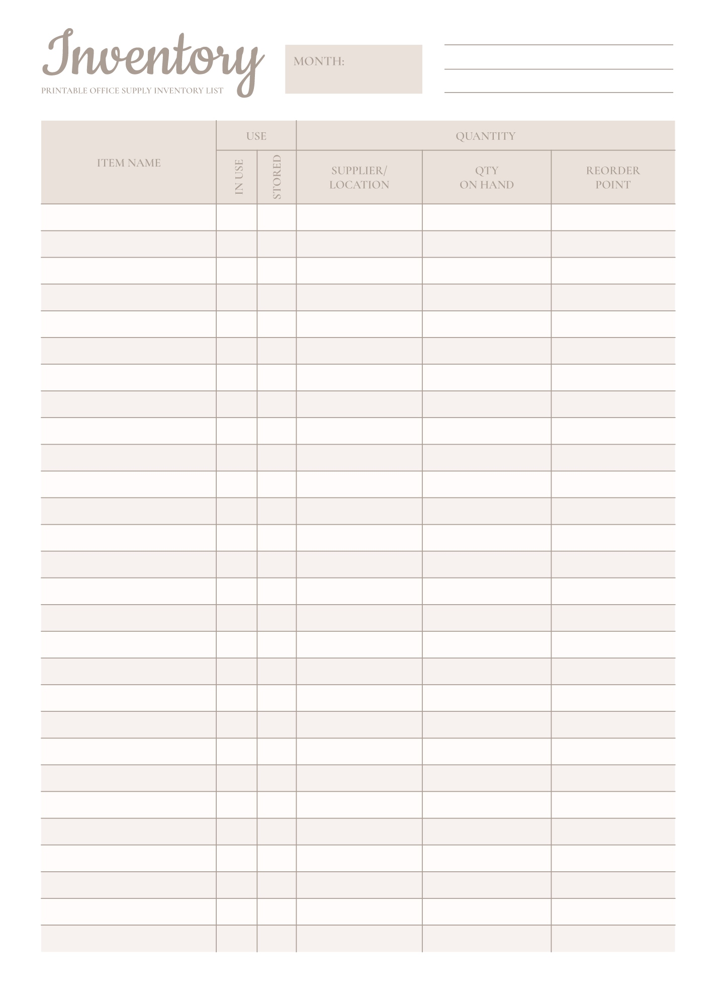 Printable Office Supply Inventory List Free Google Docs Template