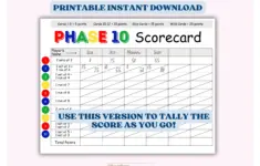 Printable Phase 10 Score Sheets Card