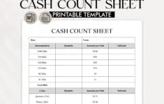 Printable Register Cash Sheet