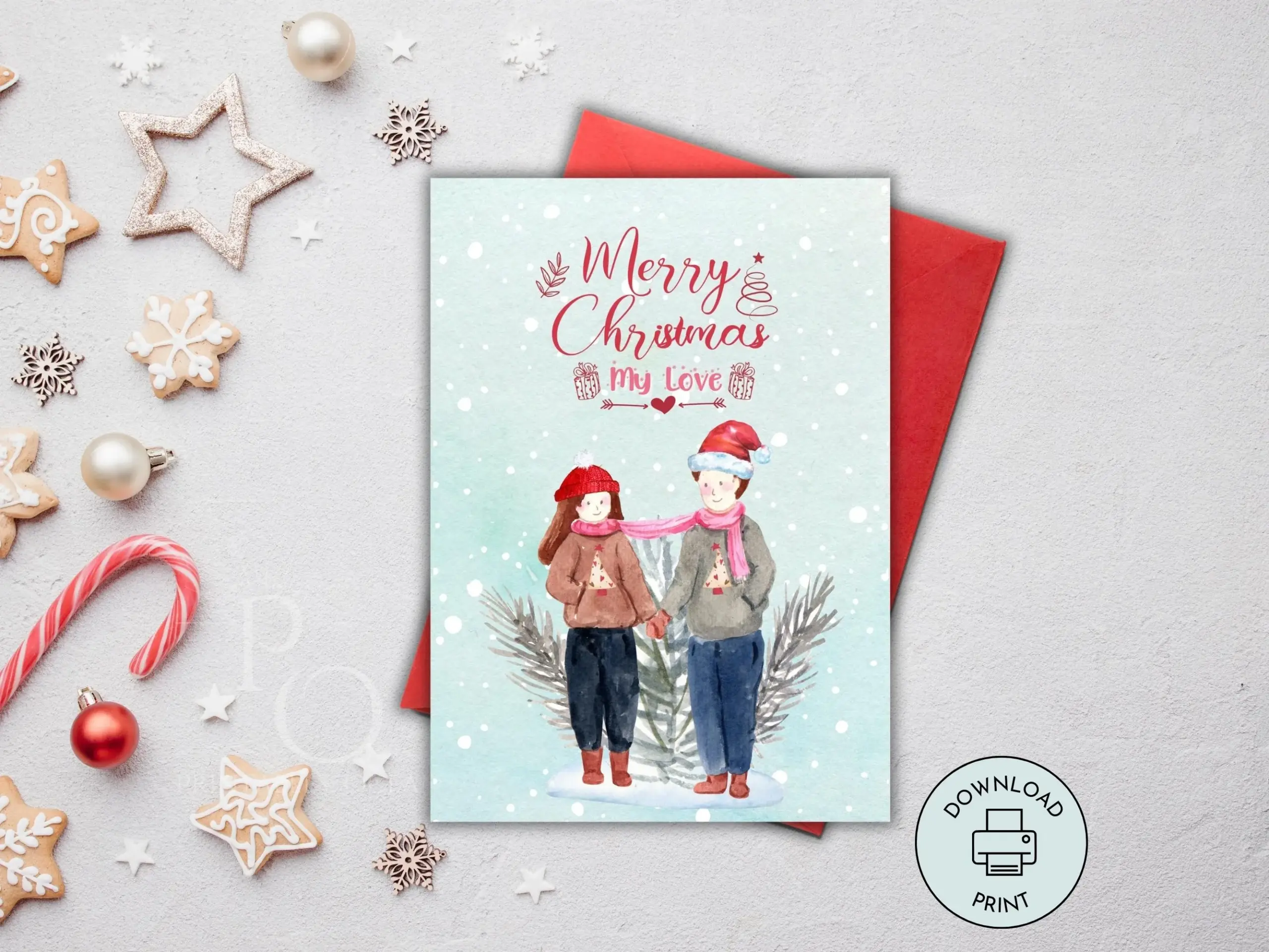 Printable Romantic Christmas Xmas Card