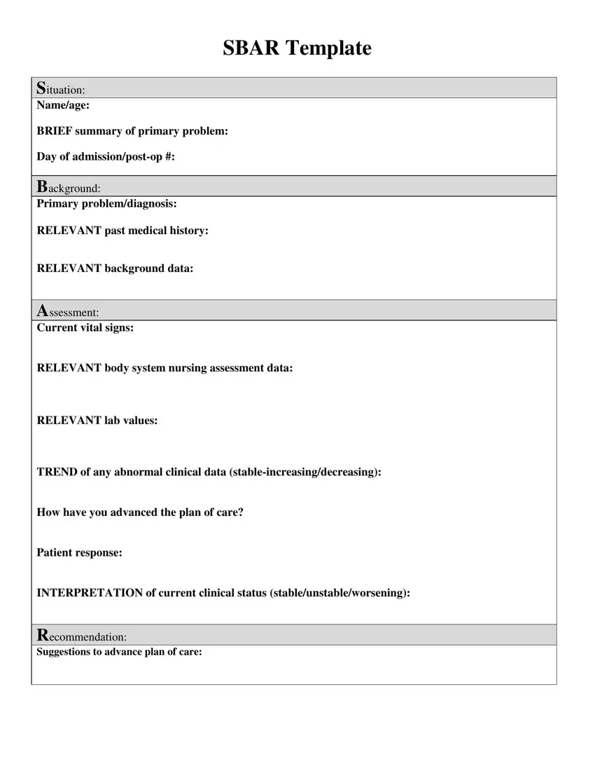 free blank sbar template