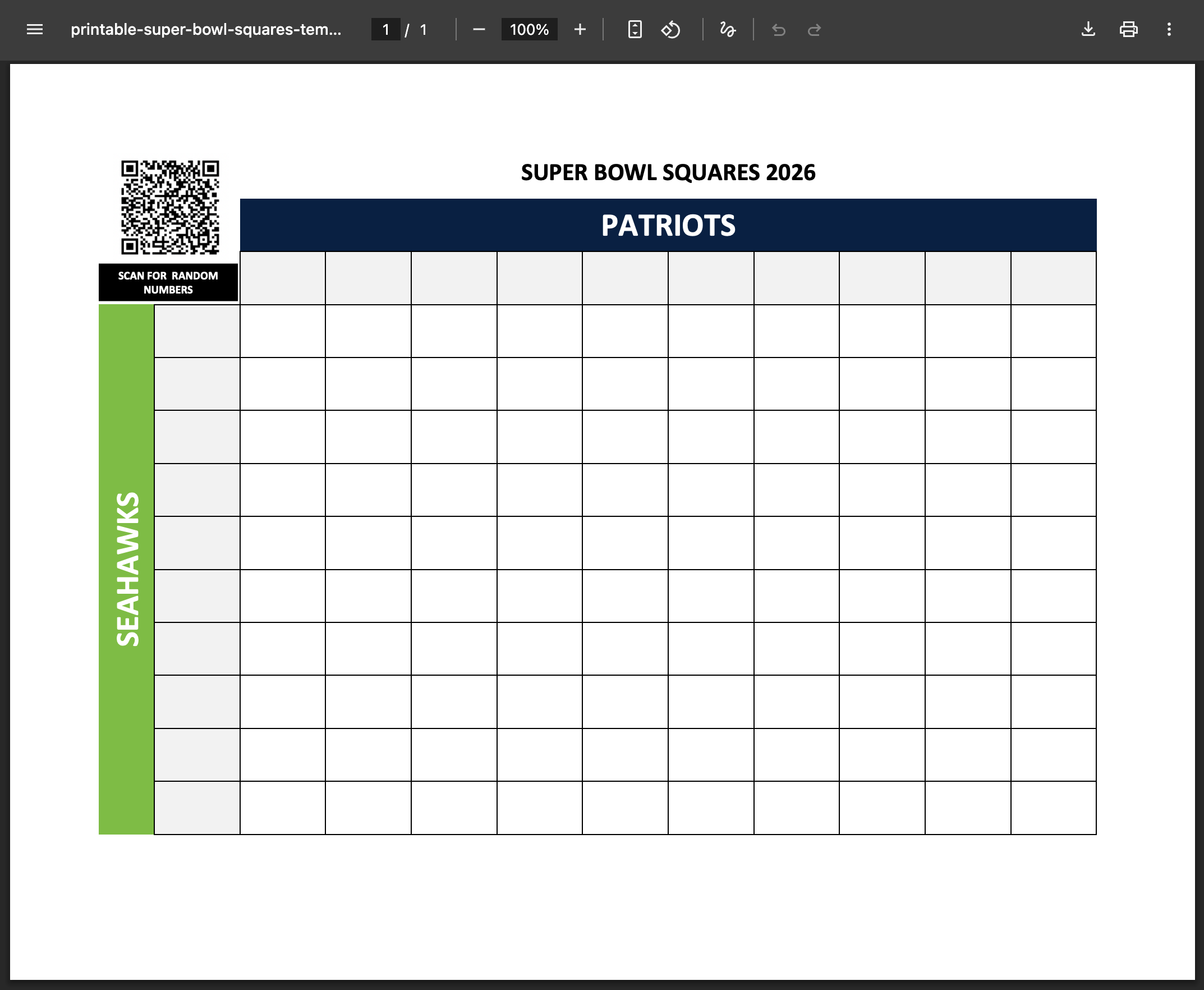 Printable Super Bowl Squares Template