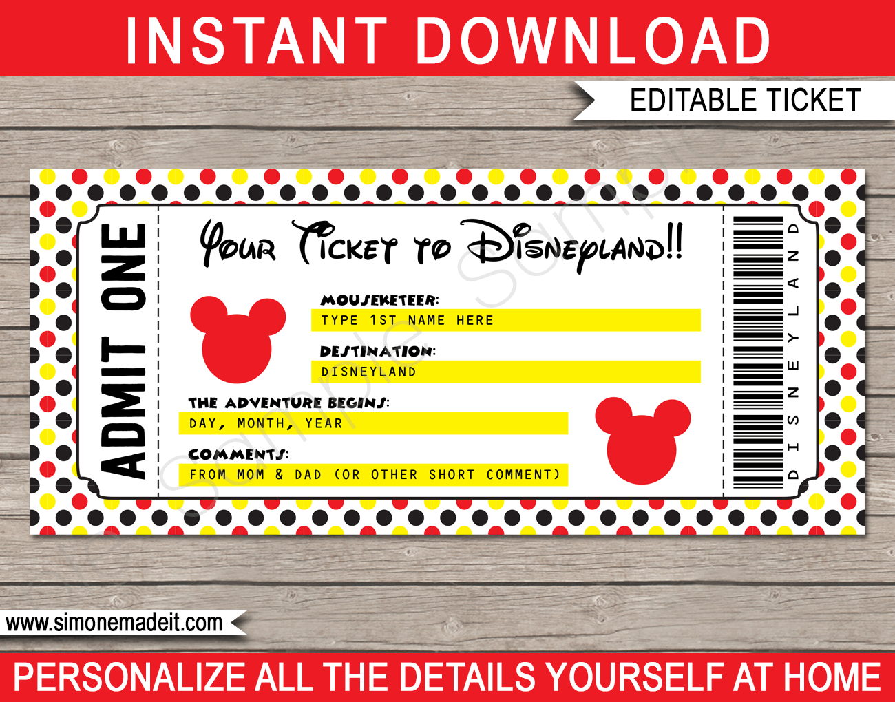Printable Ticket To Disneyland Template Printable Ticket To Disneyland Template