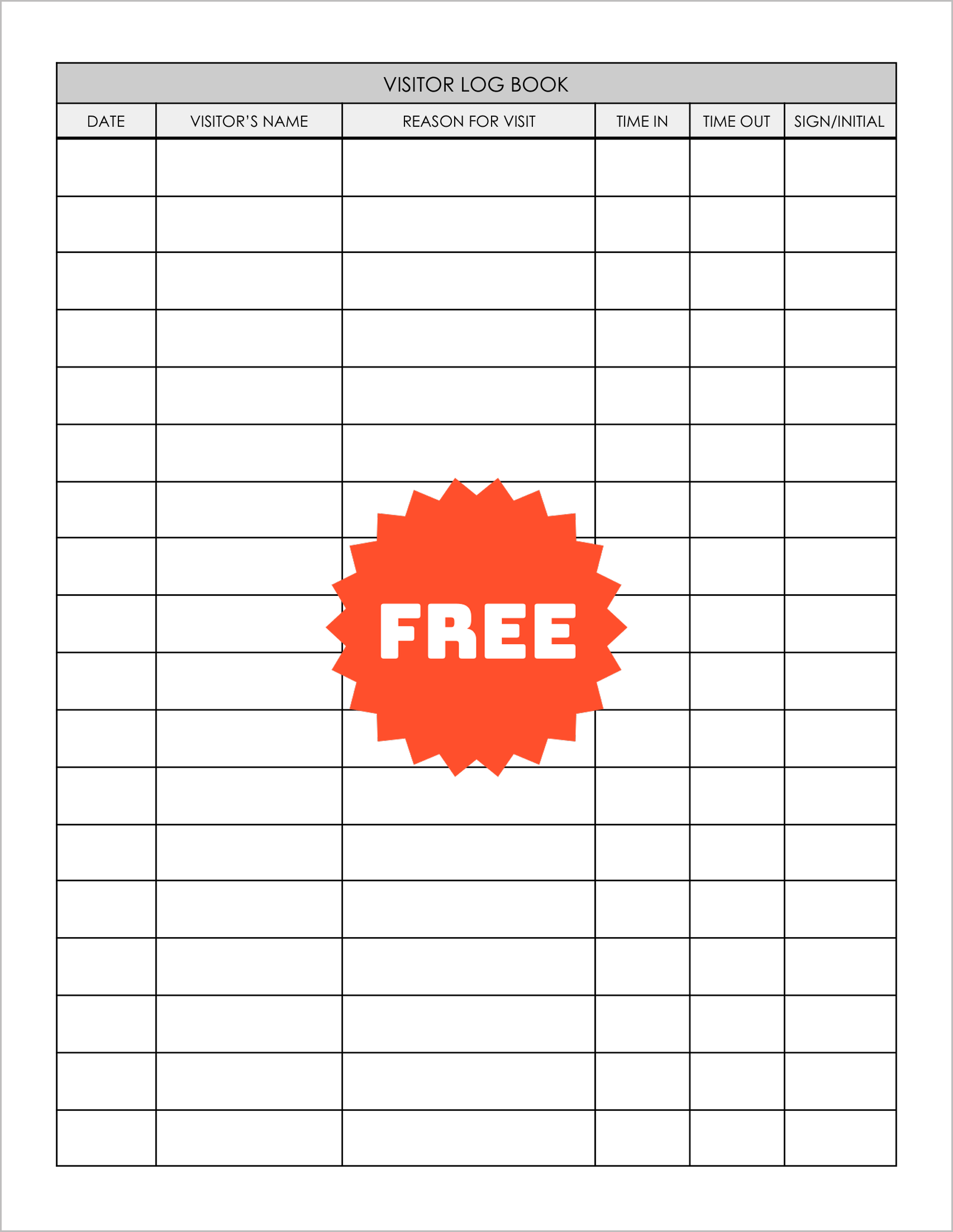 Printable Visitor Logs
