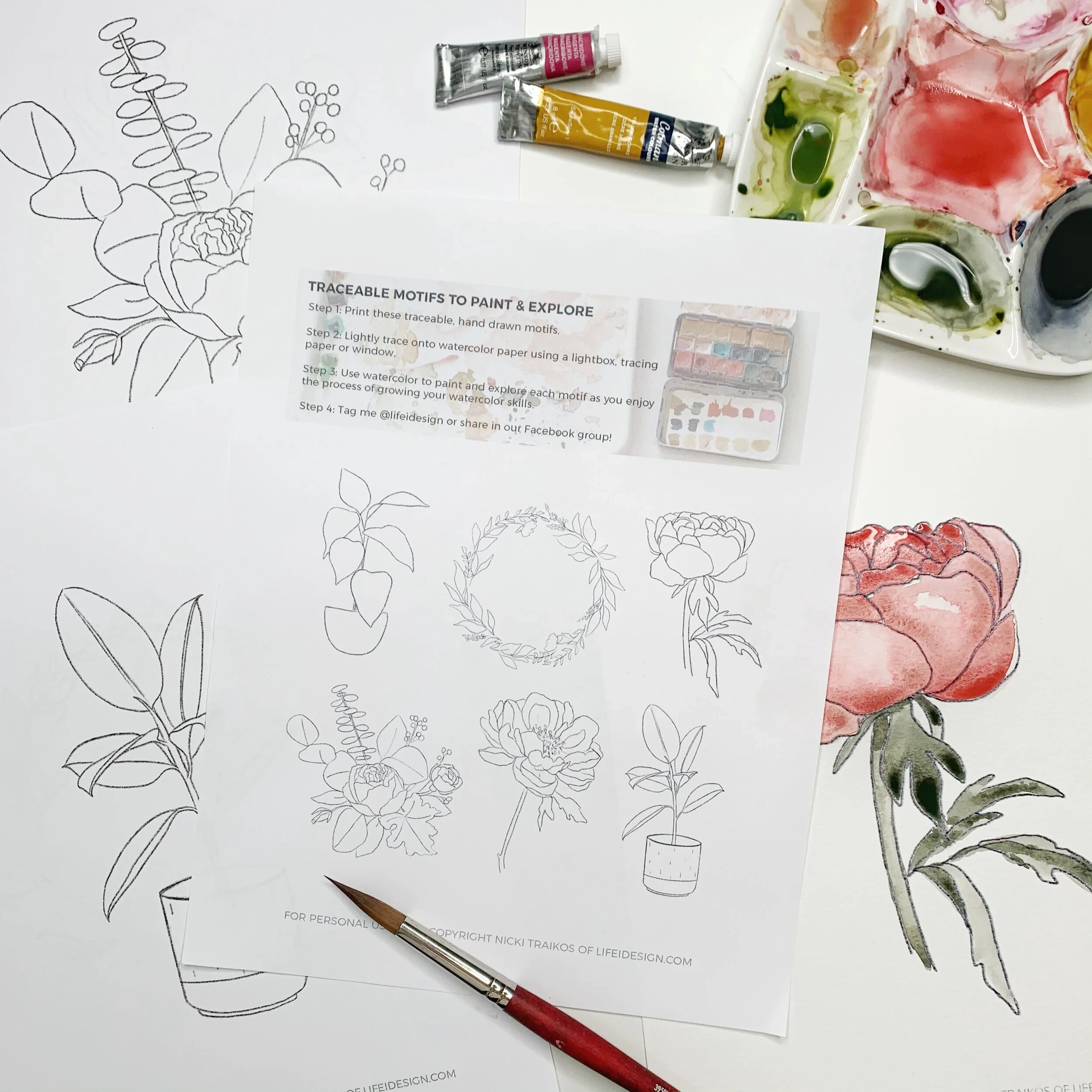 Printable Watercolor Tracing Sheets