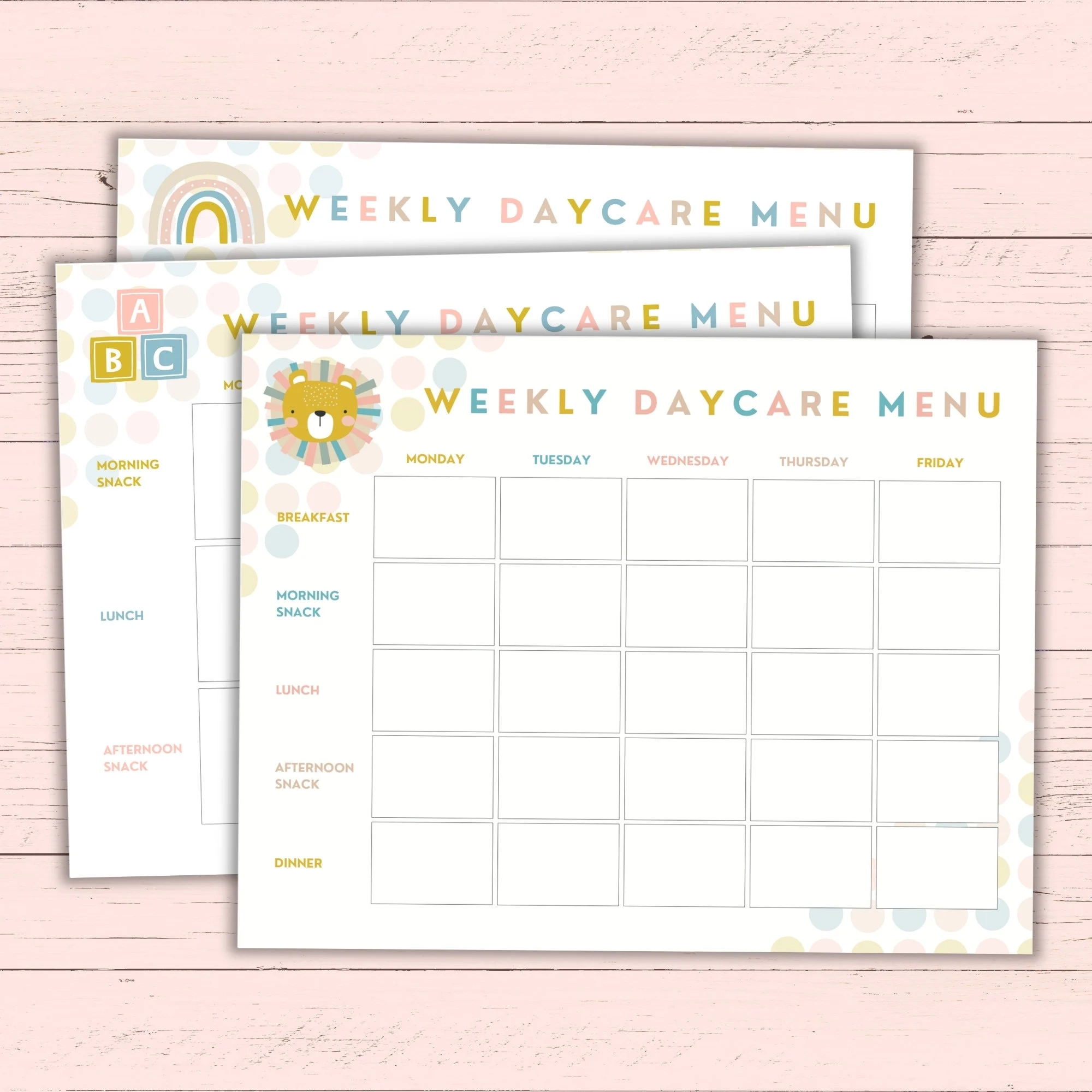 Printable Weekly Monthly Daycare Menu