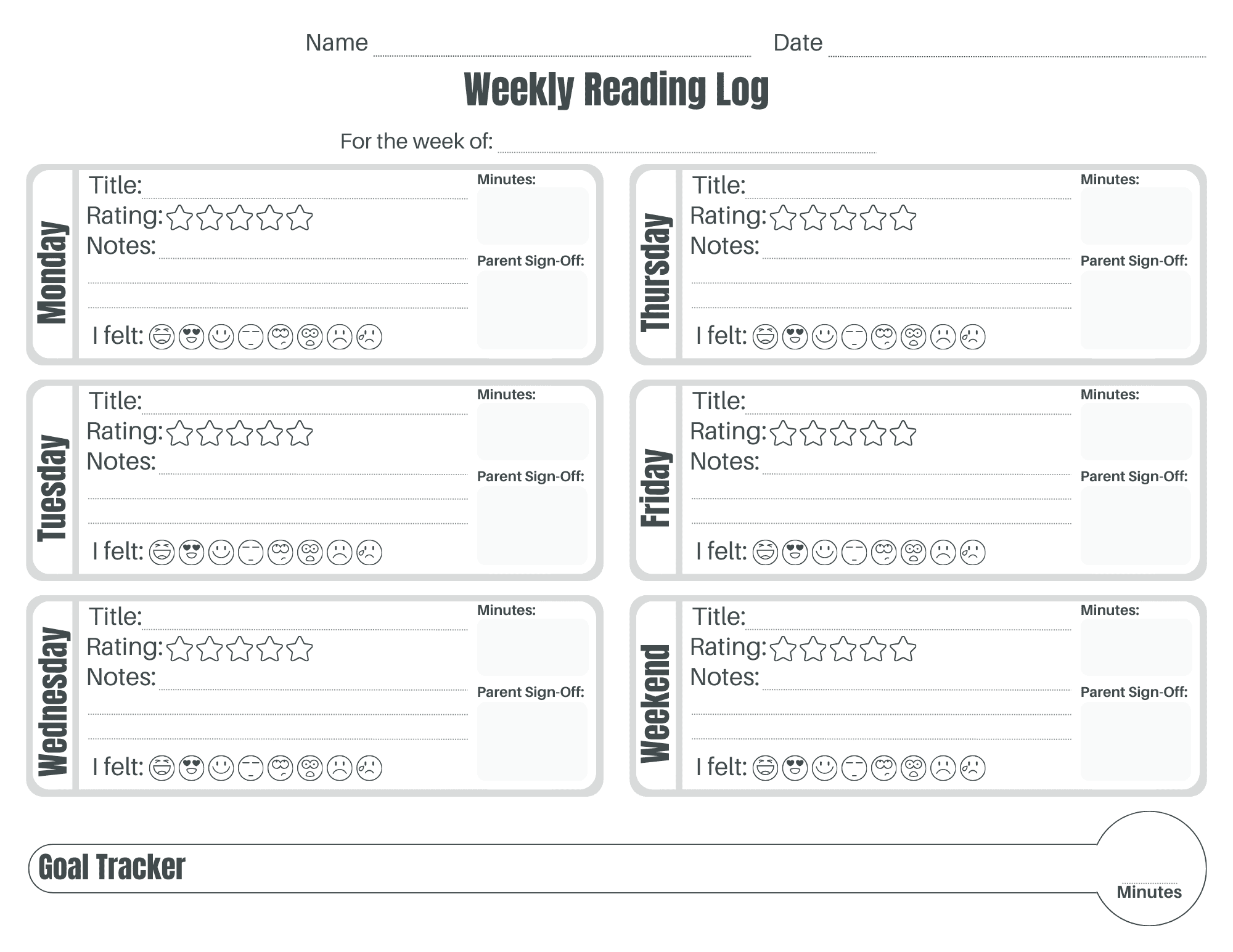 Printable Weekly Reading Log
