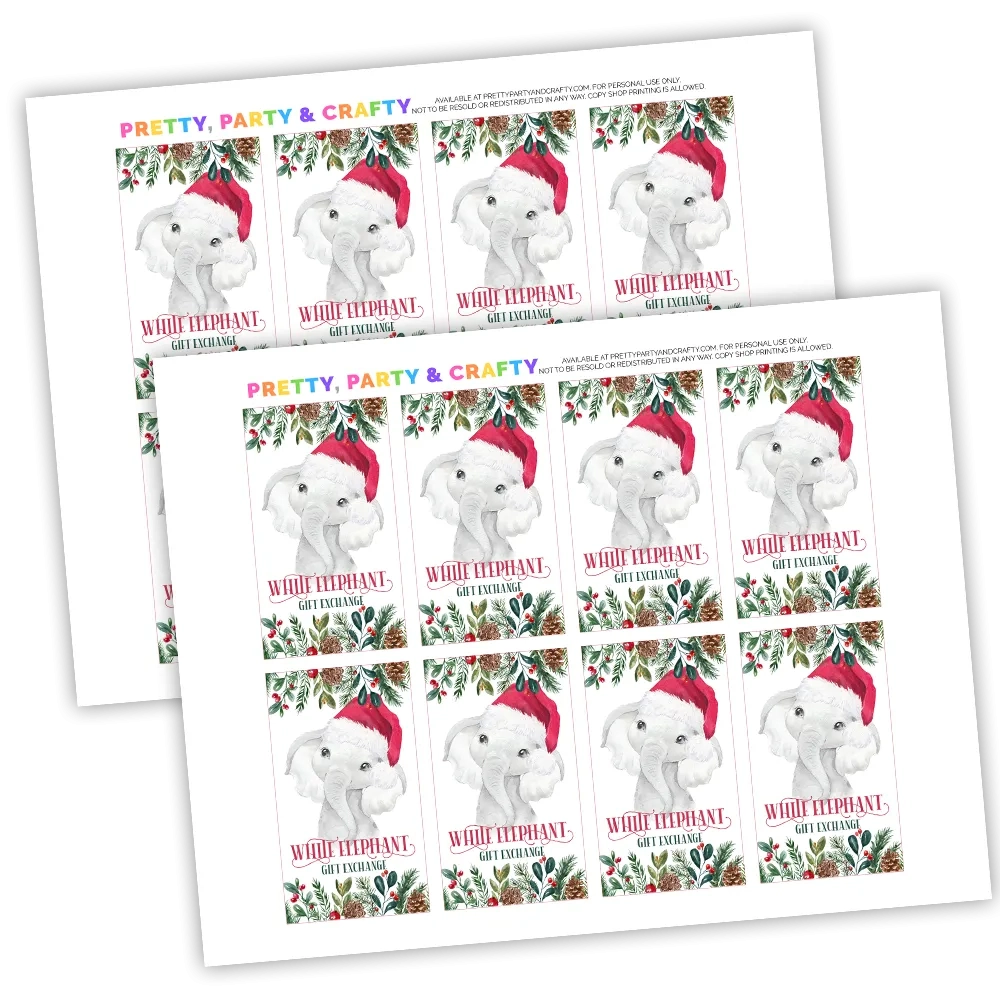 Printable White Elephant Gift Tags