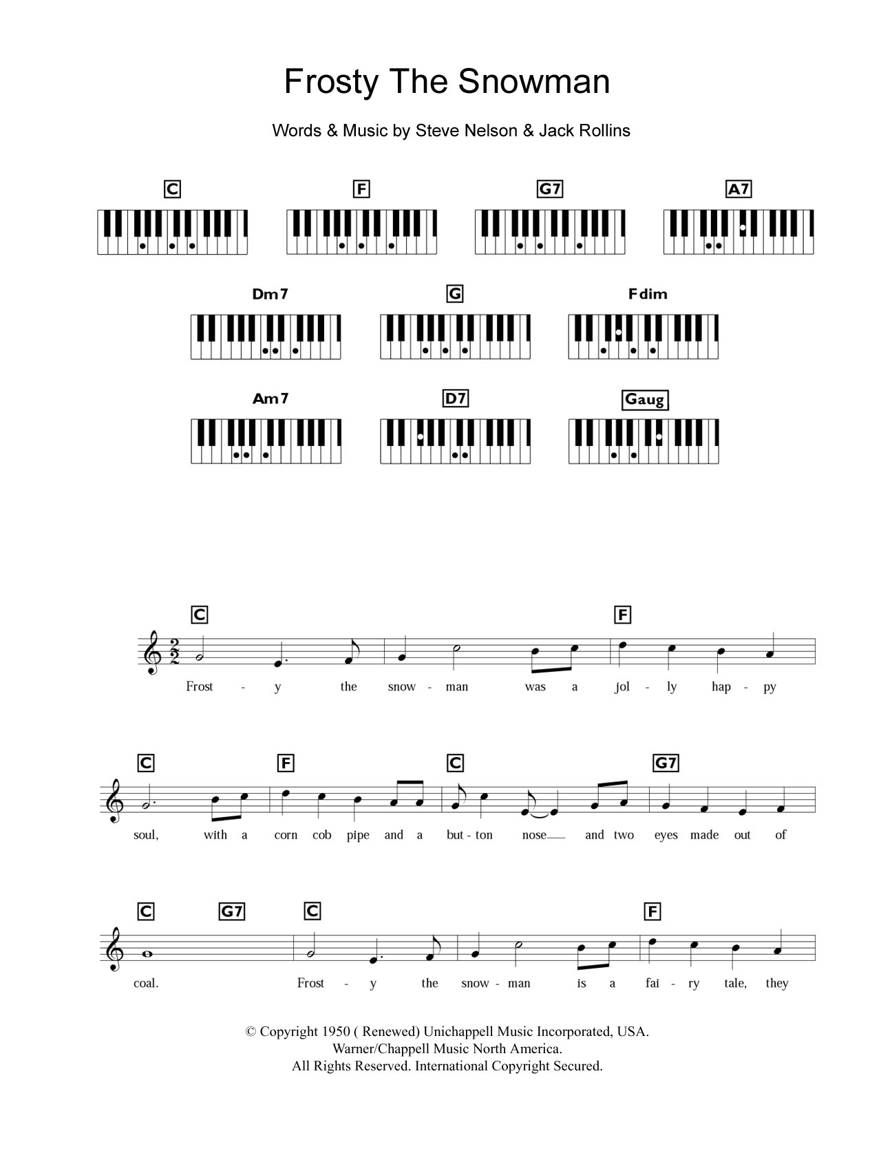 frosty the snowman lyrics printable free