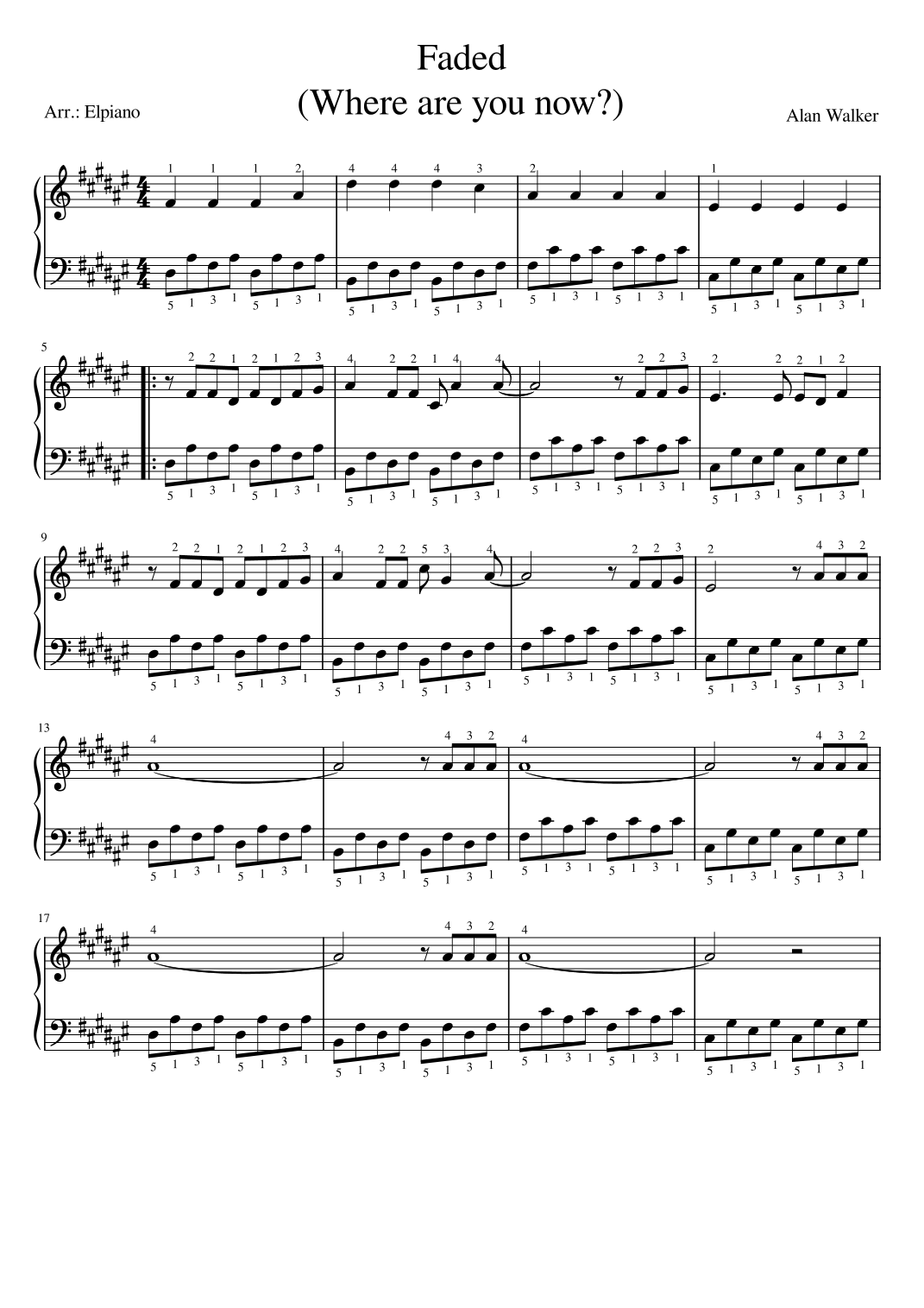 faded easy piano sheet music free printable faded easy piano sheet music free printable