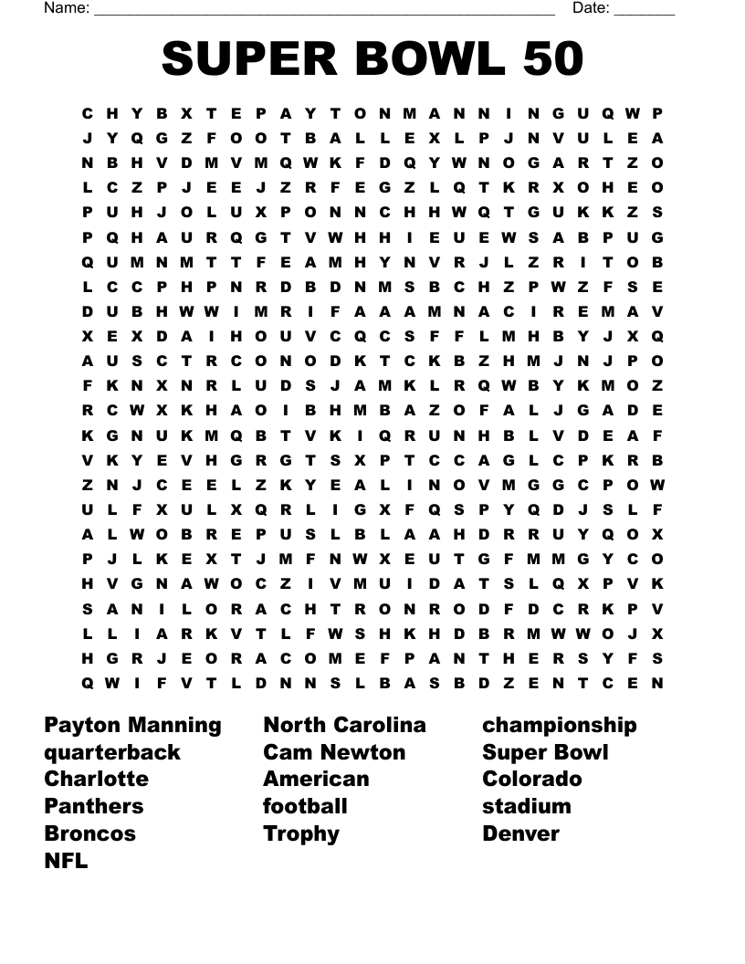 super bowl word search printable