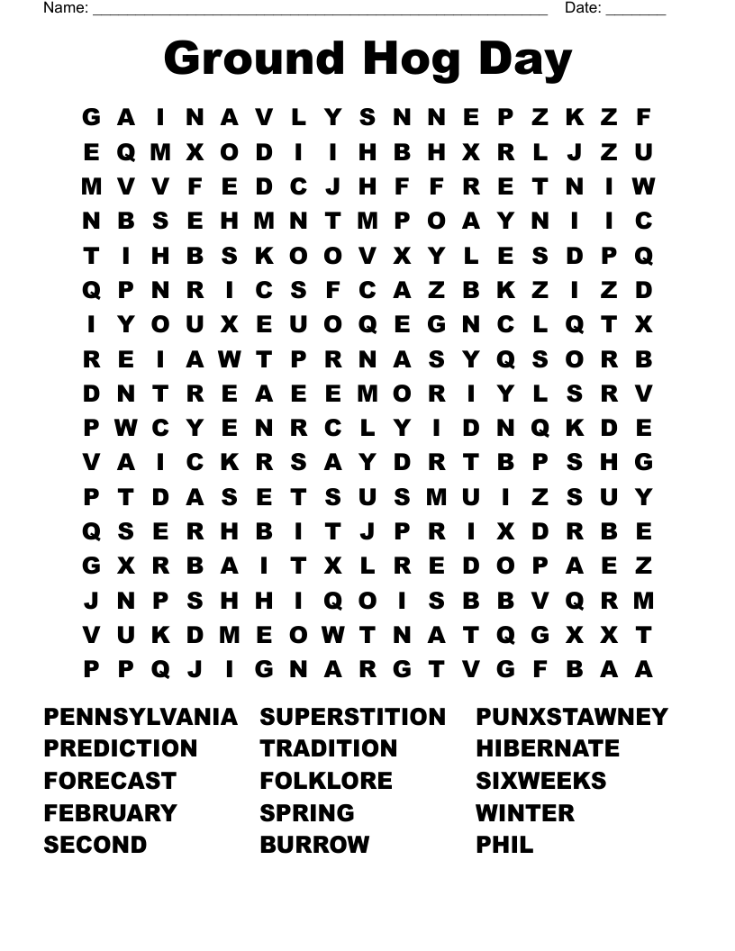 groundhog word search printable