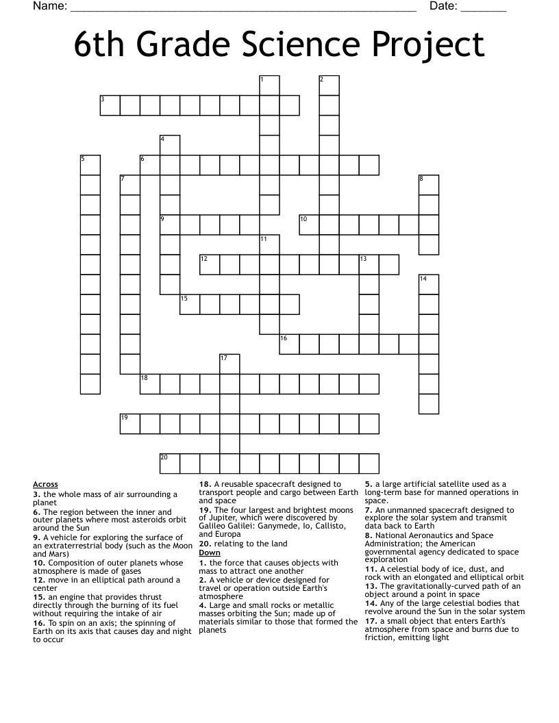 free printable crossword puzzles for 6th graders