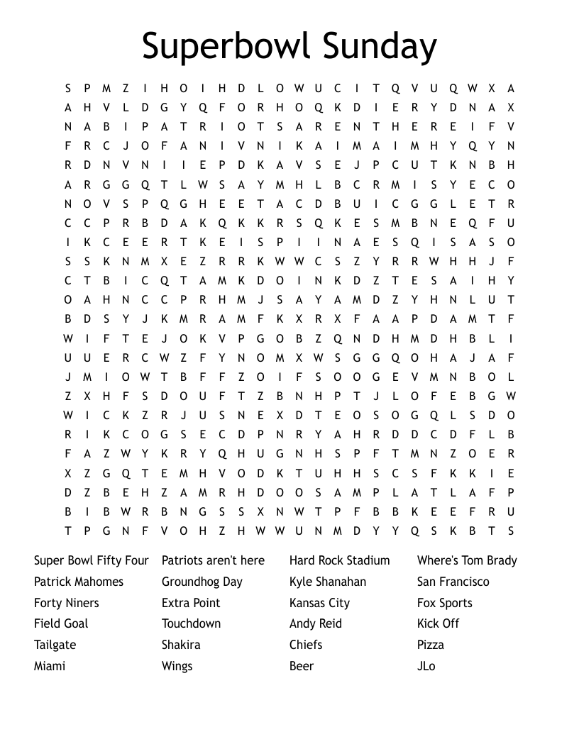 super bowl crossword puzzle printable