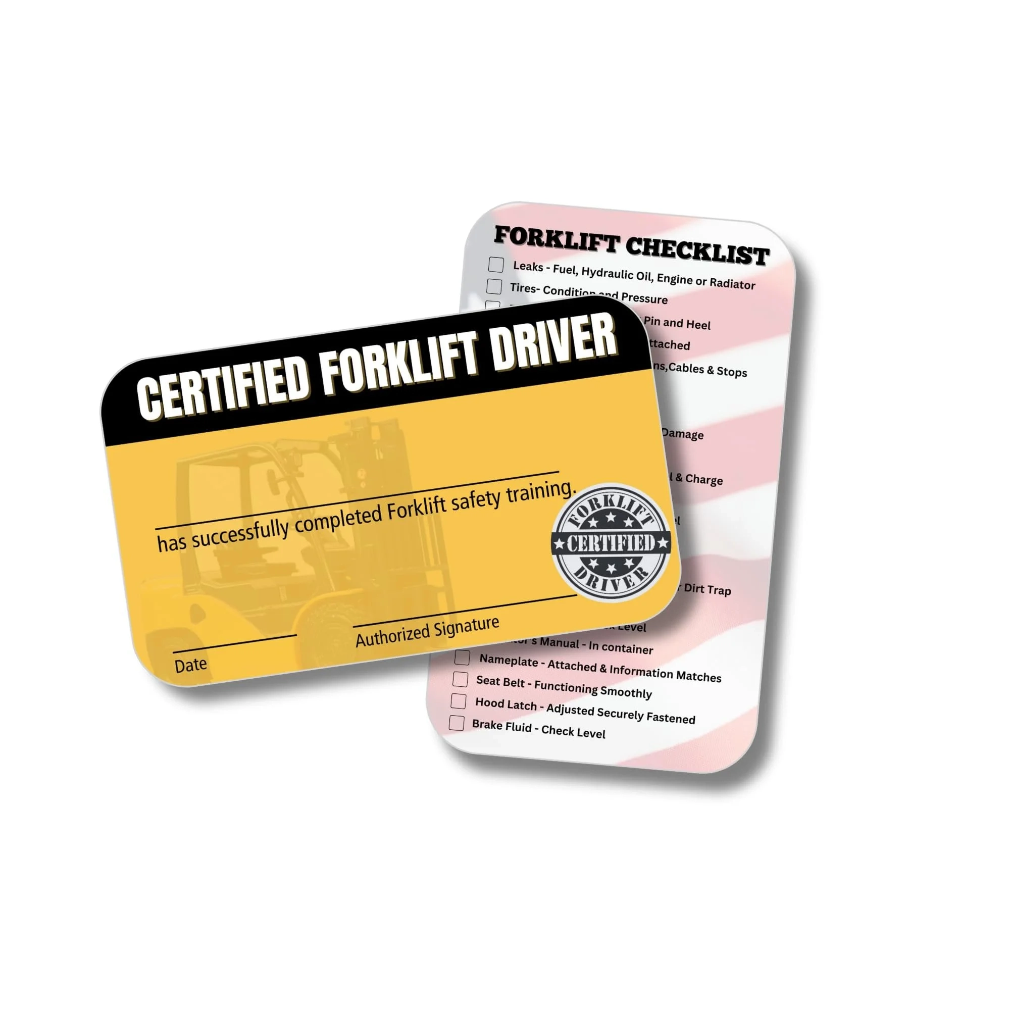 Qualified Forklift Operator Certification Card 5 Pk 2x3 5 Plastic Wallet Training Certificate Expiration Date Fill Name Completion Hard Hat OSHA Chec Qualified Forklift Operator Certification Card 5 Pk 2x3 5 Plastic Wallet Training Certificate Expiration Date Fill Name Completion Hard Hat OSHA Chec