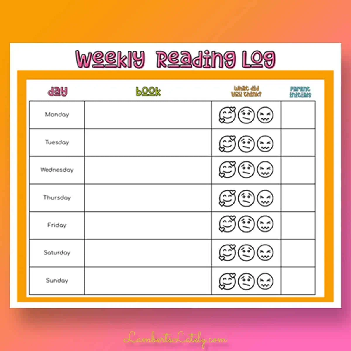 Reading Log Printables