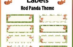 Red Panda Theme Tote Tray Labels Editable
