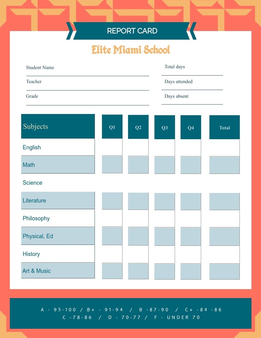 free printable kindergarten report card template