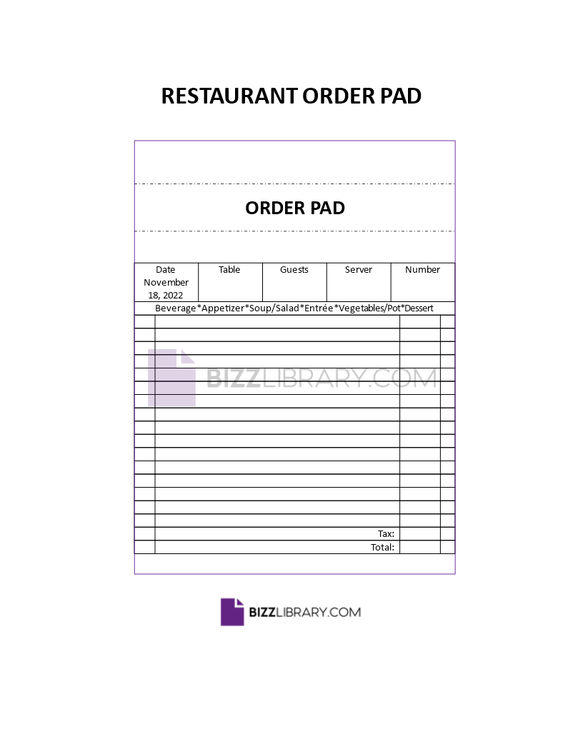Restaurant Order Pad Template Restaurant Order Pad Template