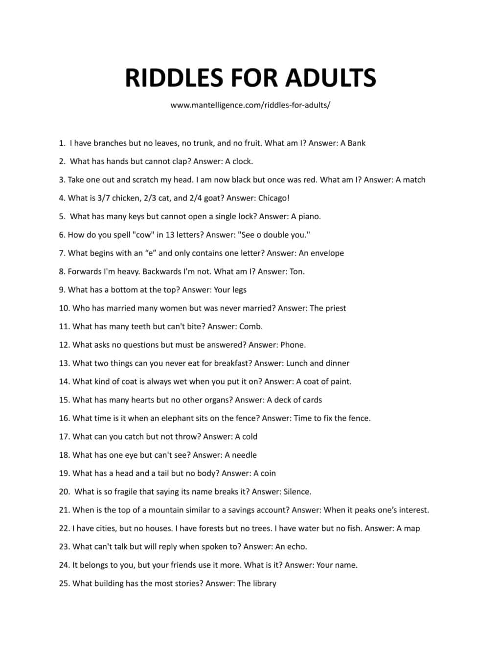 Riddles For Adults Riddles For Adults