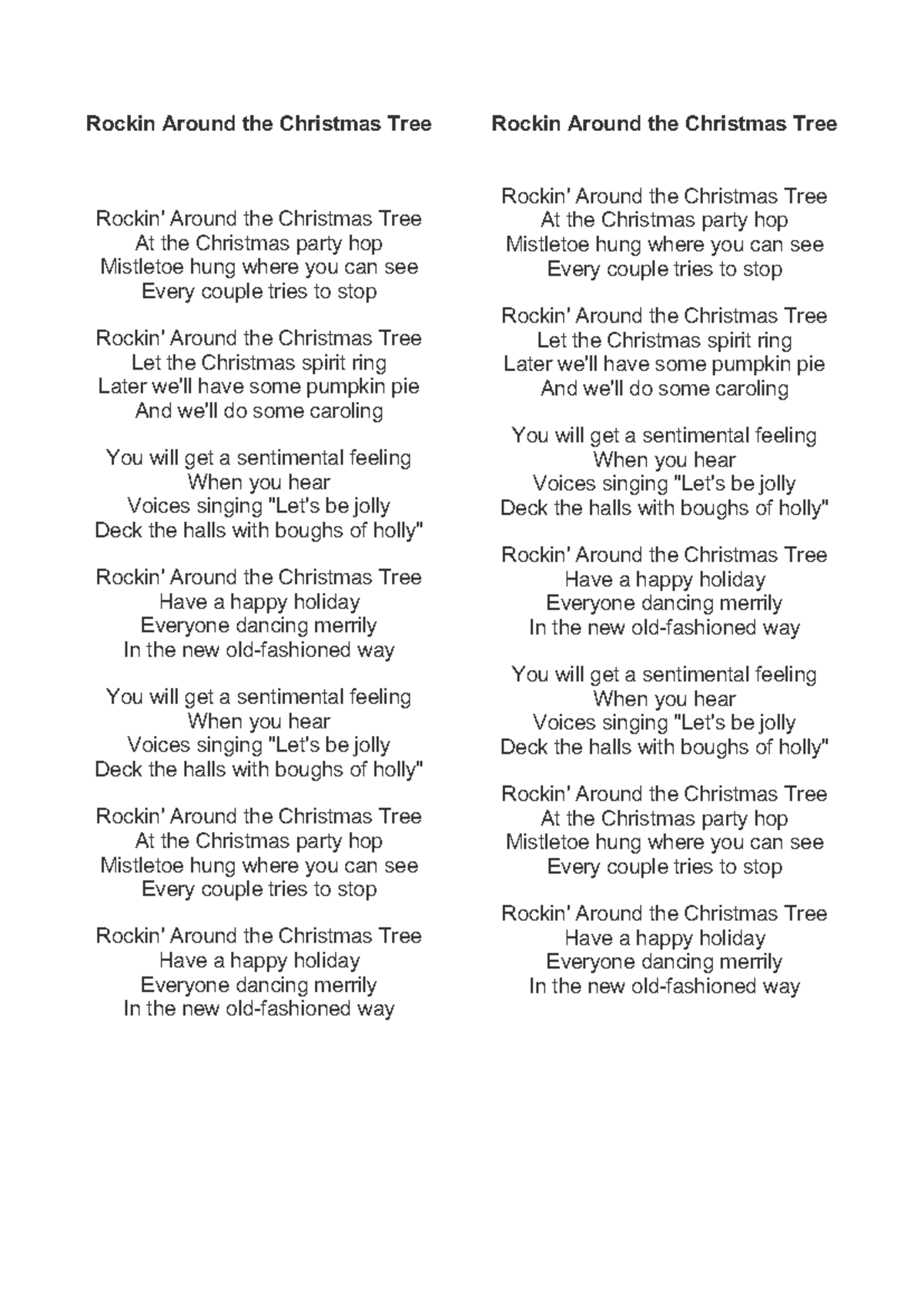 Rockin Around The Christmas Tree Lyrics