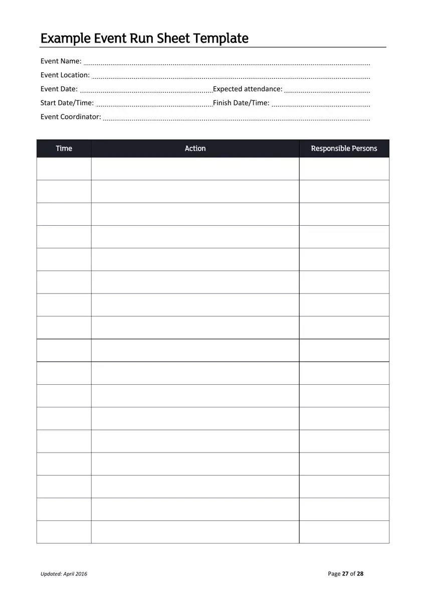 Running Sheet Template Running Sheet Template