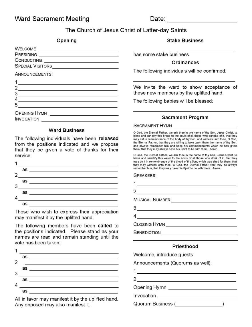 Sacrament Meeting Agendas