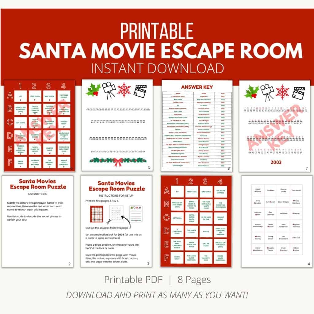 Santa Movie Escape Room Printable