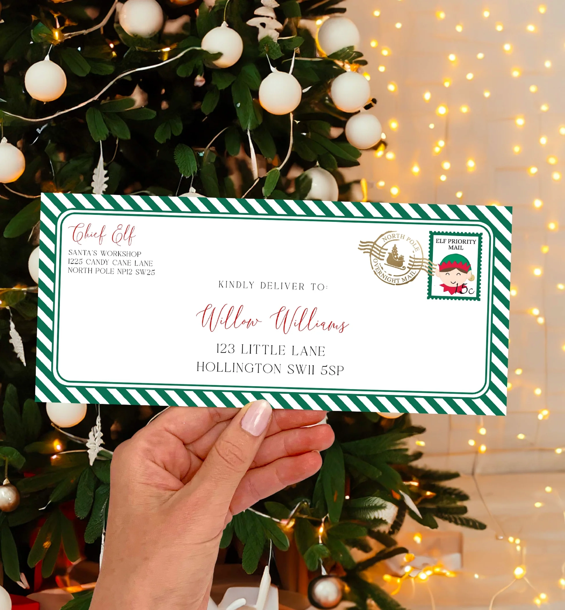 Santas Workshop Green Printable Elf Christmas Envelope Template