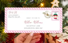 Santas Workshop Pink Printable Elf Christmas Envelope Template