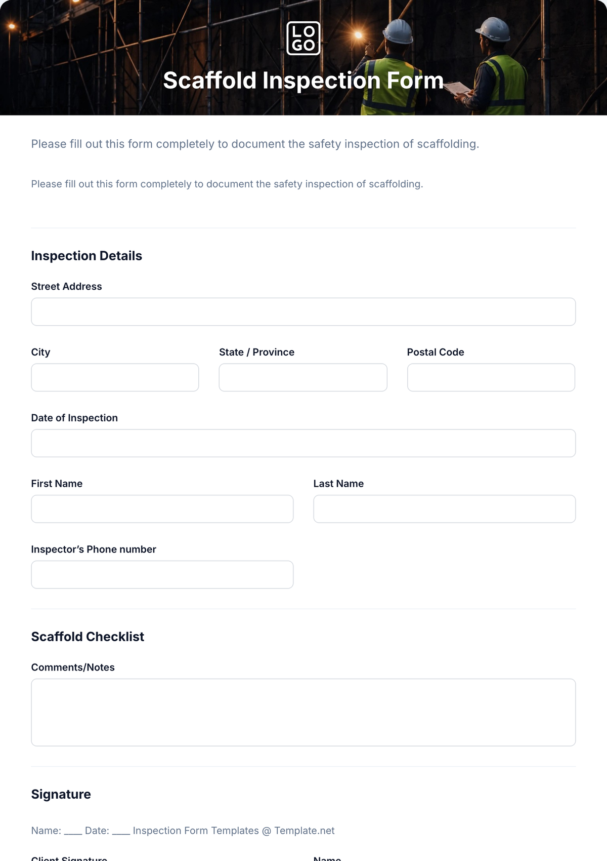 Scaffold Inspection Form Scaffold Inspection Form