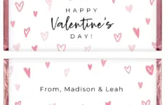 Scattered Pink Hearts Happy Valentines Day Candy Bar Wrappers