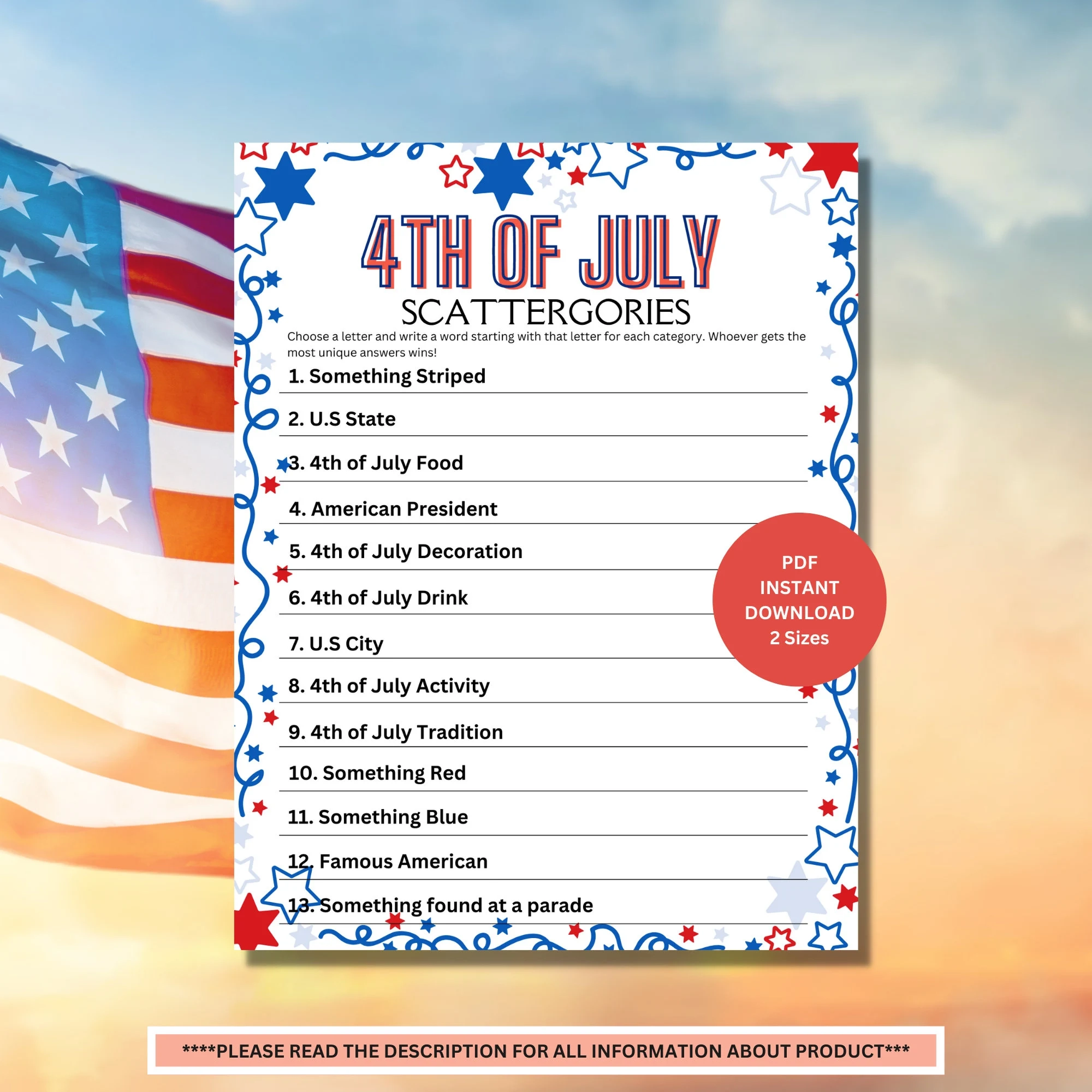 Scattergories 4th Of July Game Scattergories 4th Of July Game