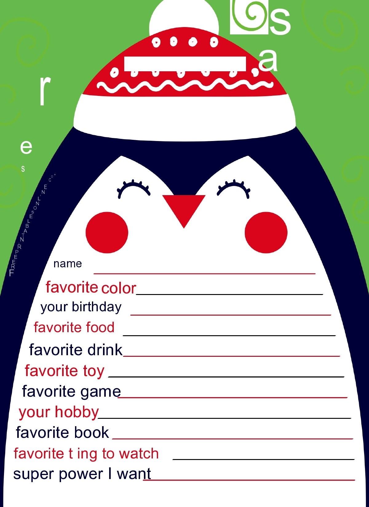 free printable secret pal form free printable secret pal form