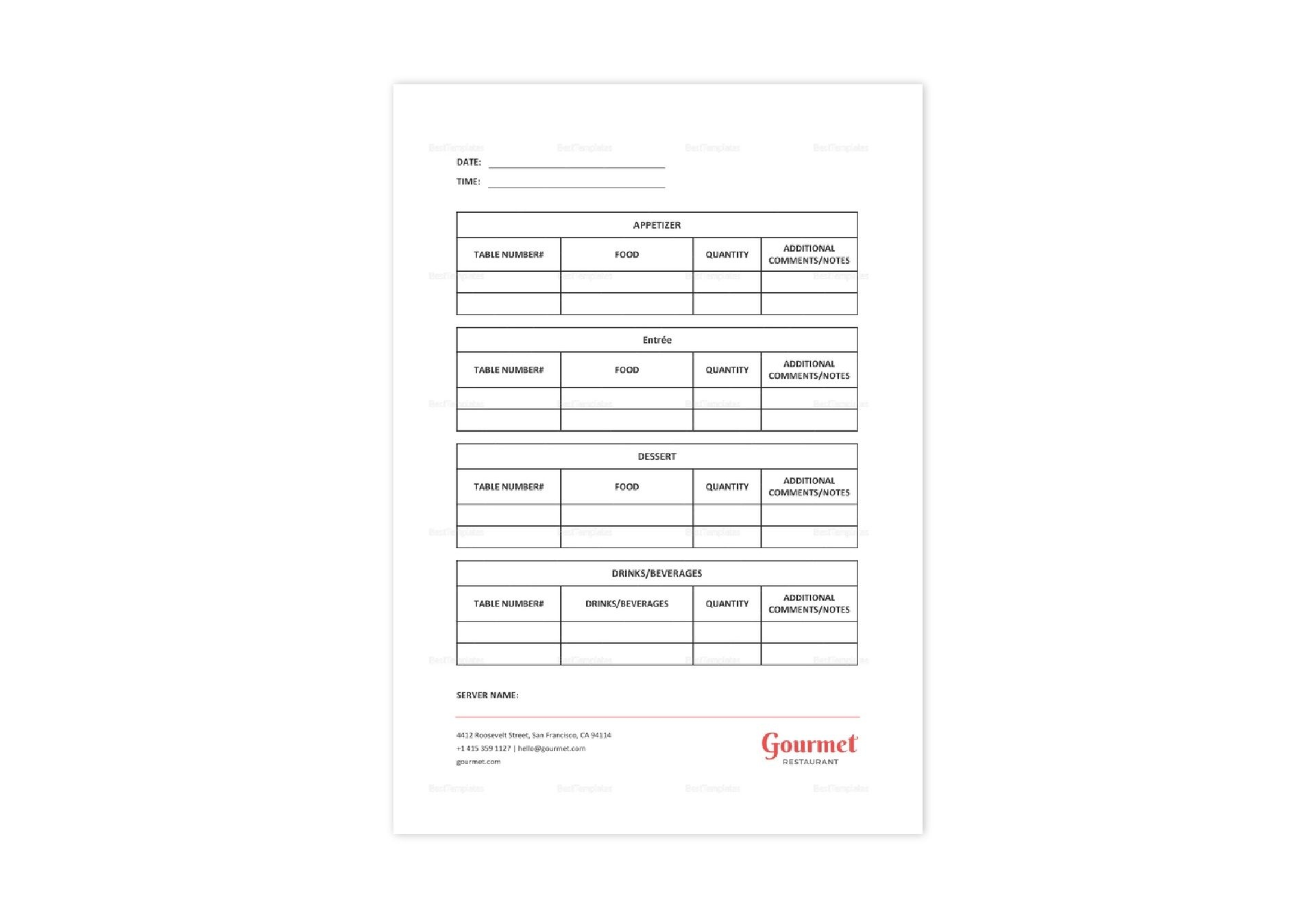 Server Order Pad Server Order Pad