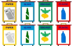 Set Garbage Cans Trash Bin Sorting Recycling Garbage Ecology Recycle Concept Isolated Flat Icons Vector Illustrations Set Image161452224