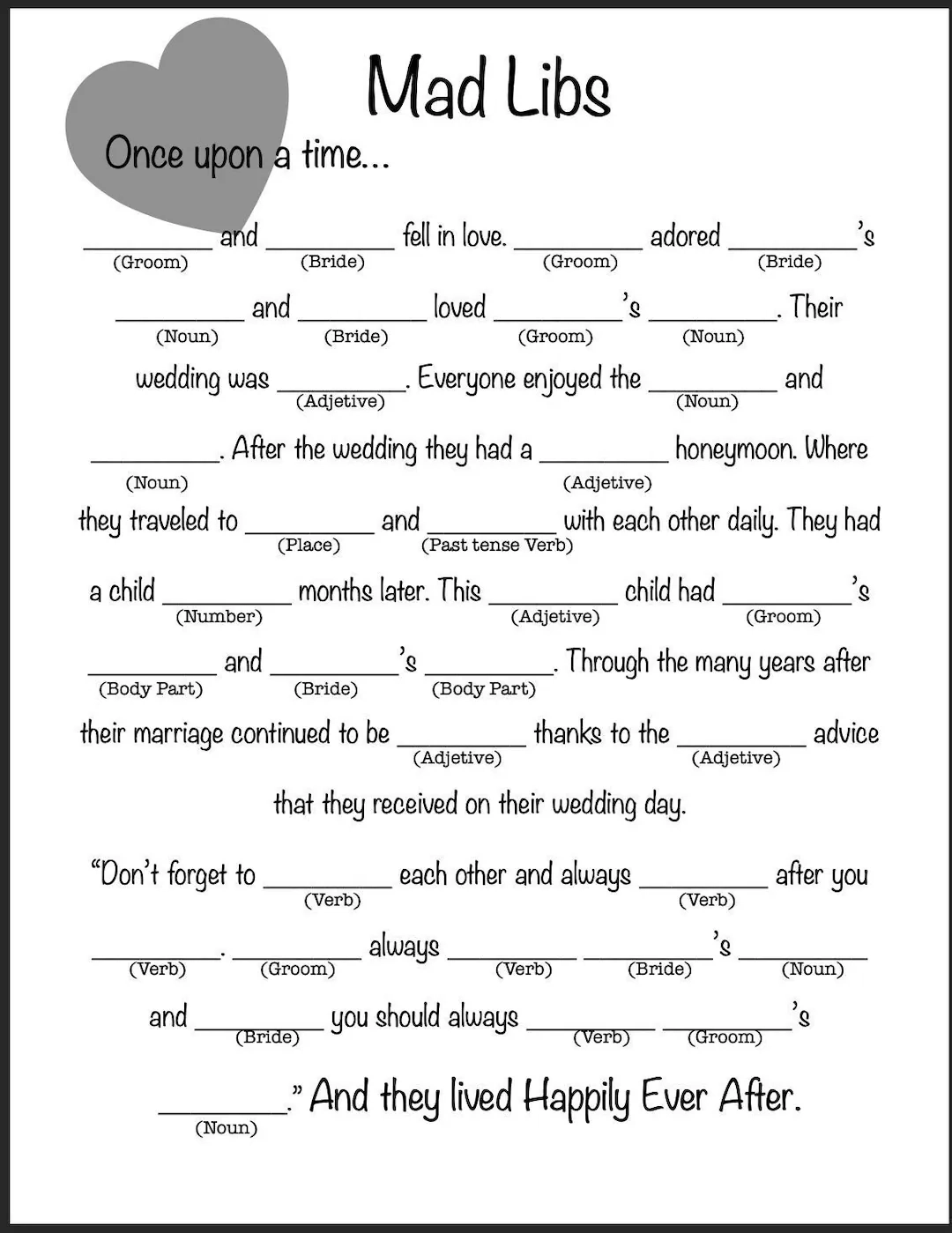 Shower Game Mad Libs Digital Shower Game Mad Libs Digital