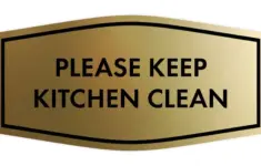 Signs ByLITA Fancy Please Keep Kitchen Clean Sign Kitchen Signs Durable Material Cleaning Reminder Easy Installation Sign Brushed Gold Medium