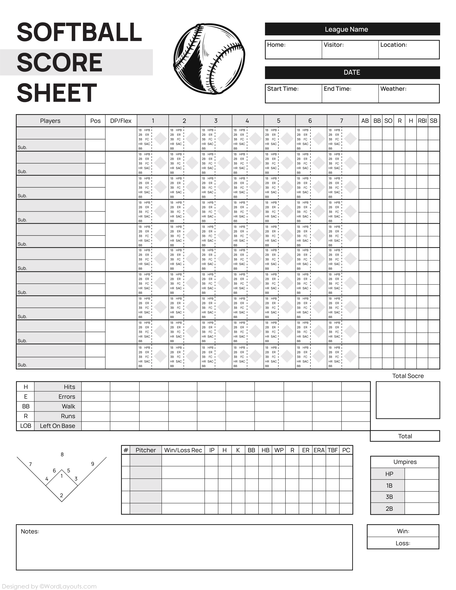 Simple Softball Score Sheet Template Simple Softball Score Sheet Template