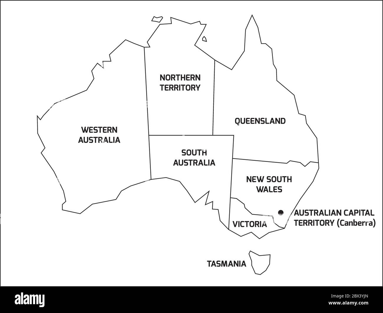 Simplified Map Of Australia Divided Into States And Territories Black Outline Map With Labels Image360275965 Simplified Map Of Australia Divided Into States And Territories Black Outline Map With Labels Image360275965